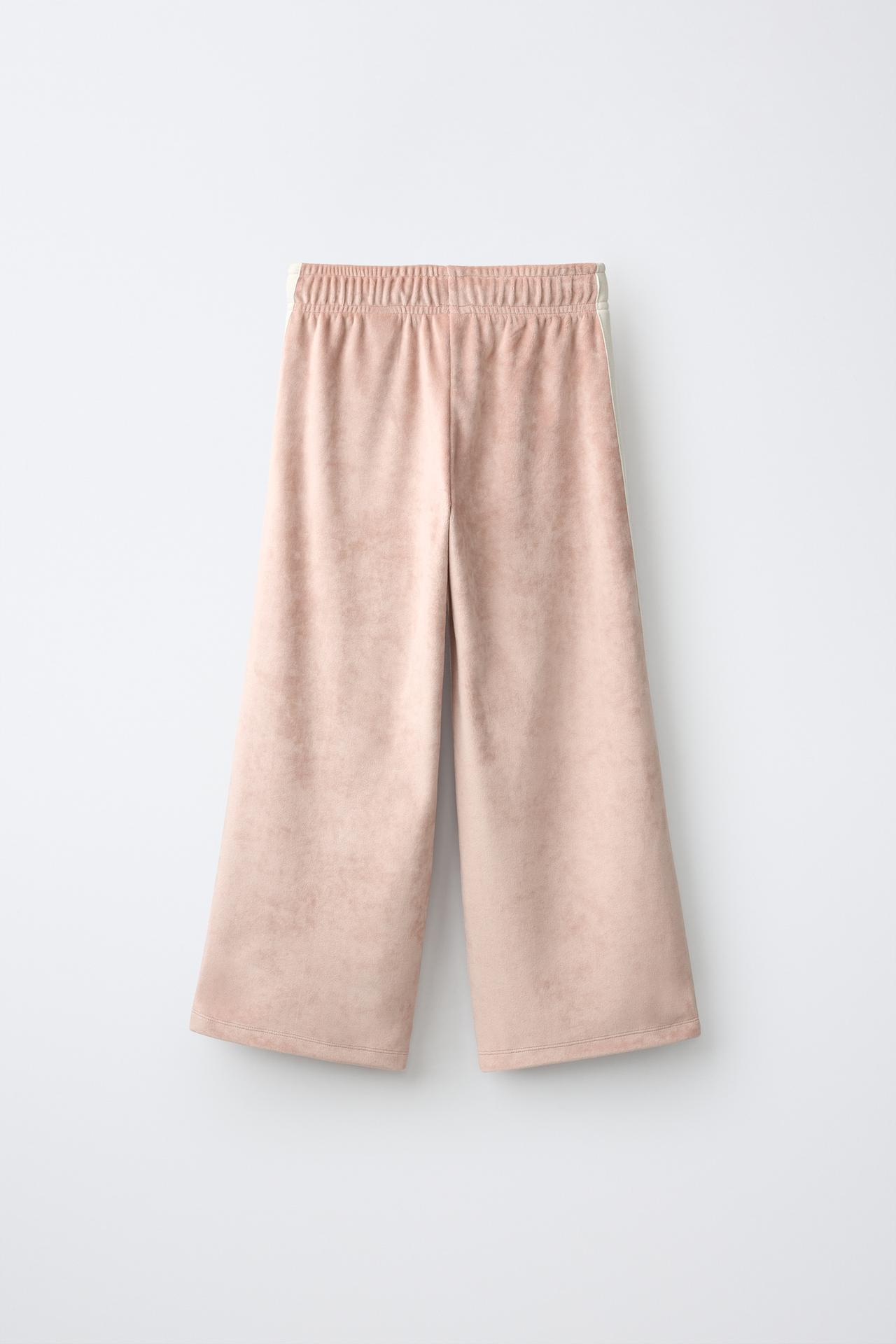 VELVET WIDE-LEG PANTS WITH CONTRAST STRIPES — Pink