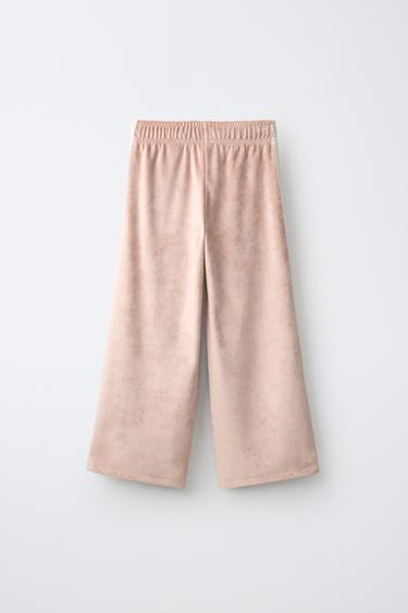 VELVET WIDE-LEG PANTS WITH CONTRAST STRIPES — Pink 2