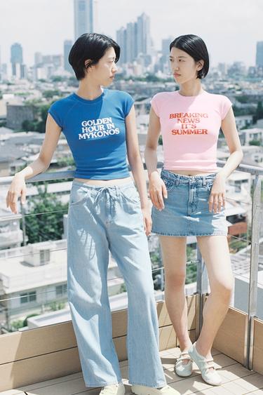 ドローストリング付きルーズフィットデニムパンツライトブルーZaraのドローストリング付きルーズフィットデニムパンツ - ライトブルー 