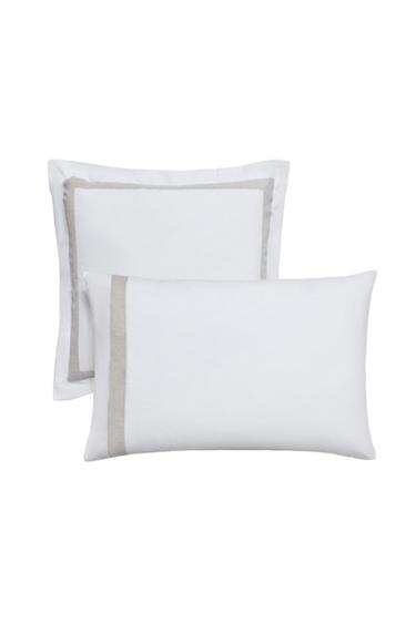 TAIE D’OREILLER COTON BORDURE LIN - Blanc de Zara