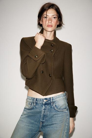 Zara ZW COLLECTION CROPPED WRAP JACKET - Dark olive