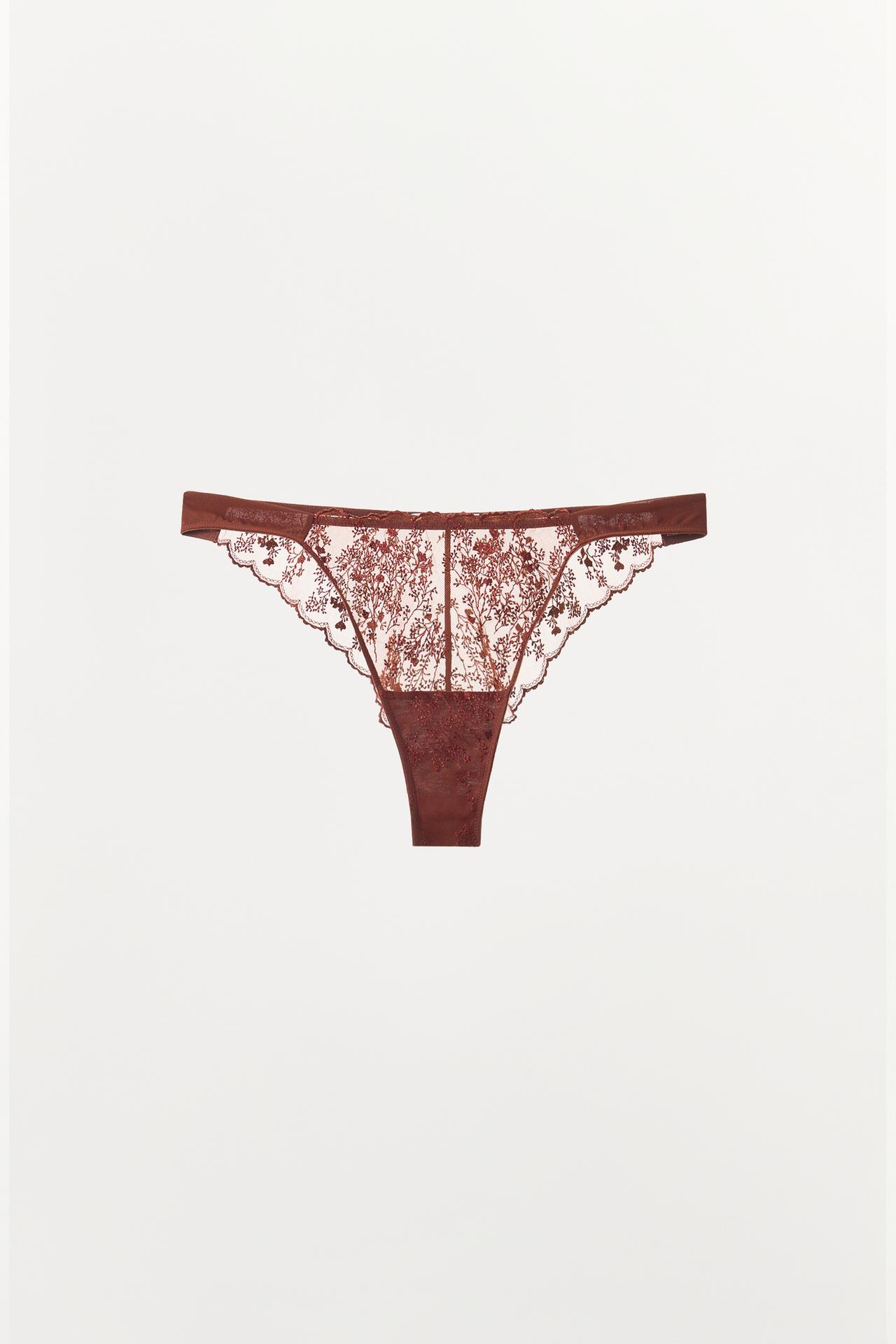 COMBINATION LACE PANTIES — Dark brown