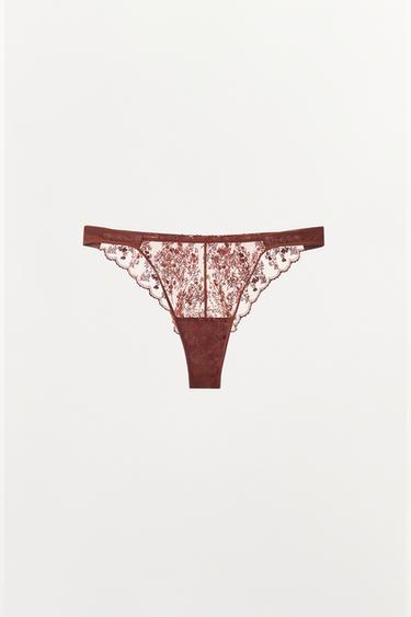 LACE-TRIMMED BRIEFS - Dark brown by Zara