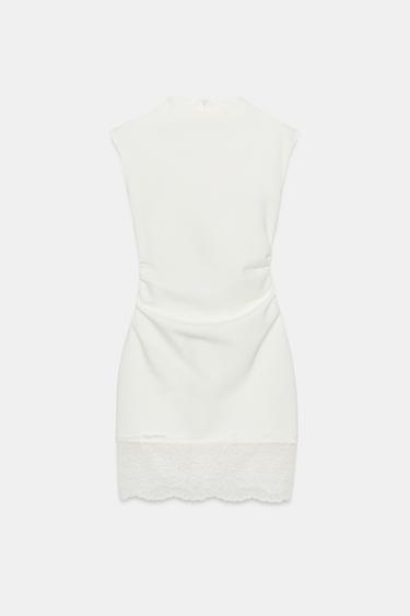 SHORT STRETCH LACE DRESS - Oyster-white by Zara