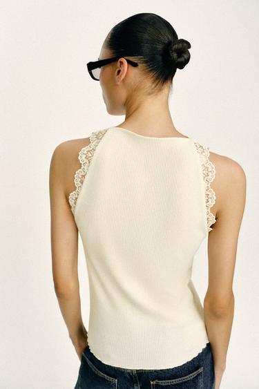TOP EN DENTELLE CÔTELÉE - Écru de Zara - Image 2