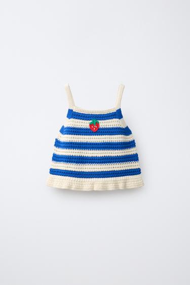 ÚPLETOVÝ TOP S PROUŽKY A JAHODOU CASA LAWA X ZARA KIDS - Namodralá od Zara - Obrázek 0