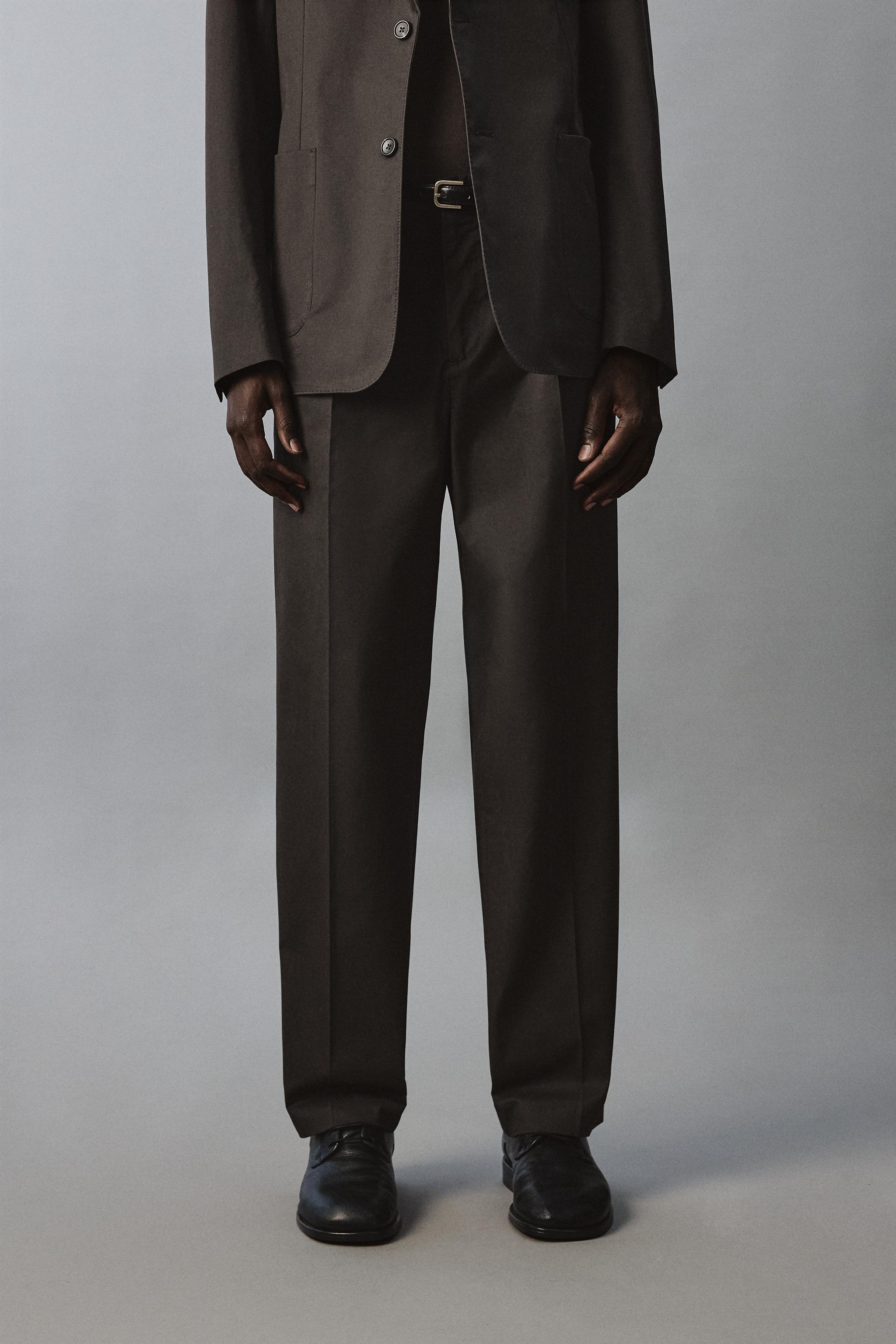 REGULAR FIT COTTON BLEND SUIT TROUSERS — Brown