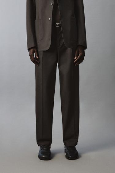 REGULAR FIT COTTON BLEND SUIT TROUSERS - Brown by Zara