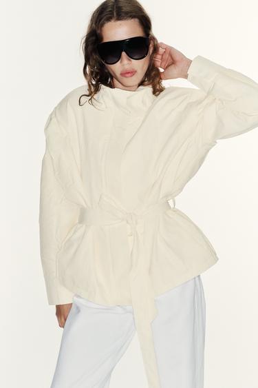 HIGH COLLAR BELTED BLAZER - Vanilla by Zara