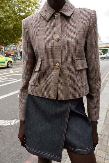 SHORT HOUNDSTOOTH BLAZER - Multicoloured by Zara