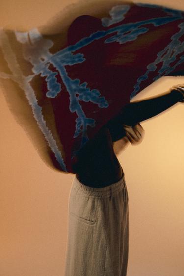 Zara WOOL PRINT SCARF - Maroon