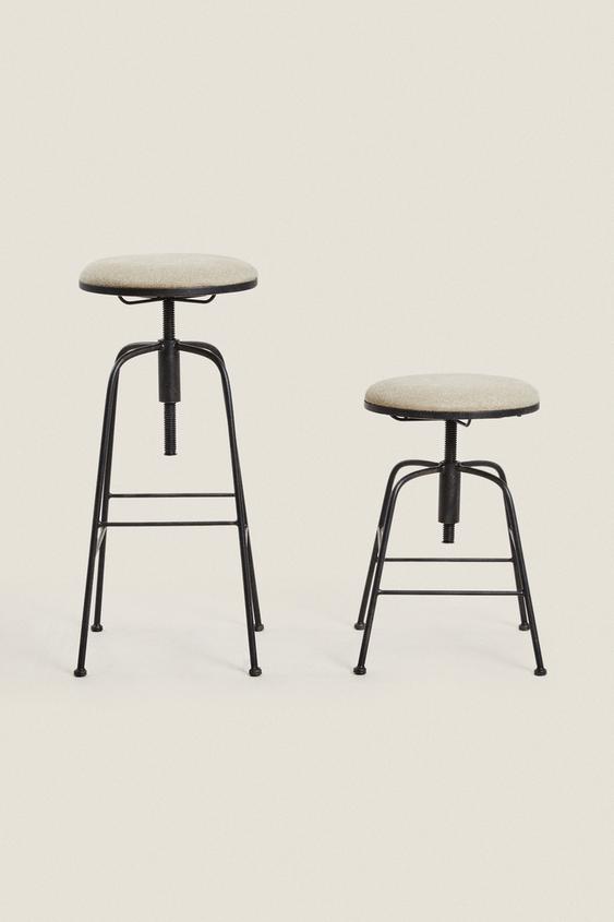 LINEN SWIVEL BAR STOOL Black / Ecru ZARA United States