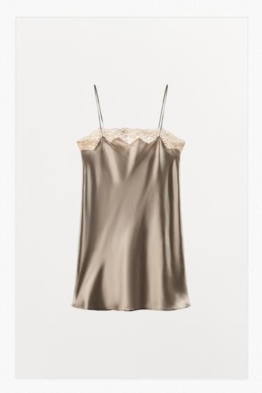 SILK BLEND LACE CAMISOLE DRESS - Light mink by Zara