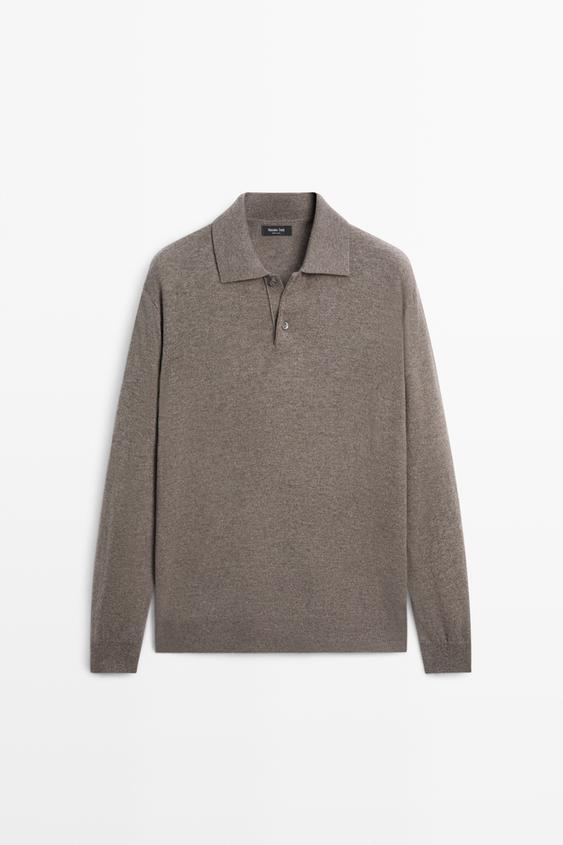 Zara Wool blend knit polo sweater - Dark khaki - Image 0