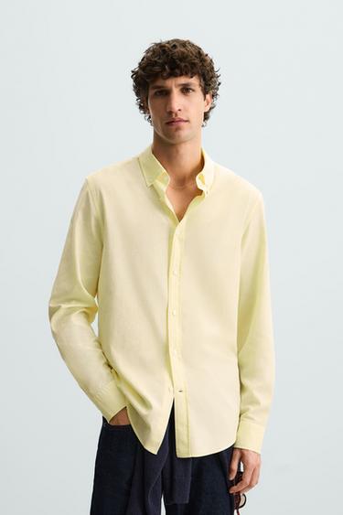 Zara REGULAR FIT SHIRT - Light yellow
