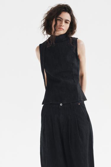 TRF DENIM HALTER TOP WITH TIE DETAIL - Dark indigo by Zara