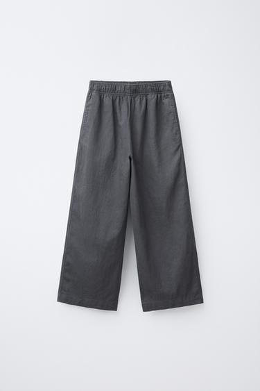 PANTALÓN WIDE LEG CON LINO - Gris antracita de Zara