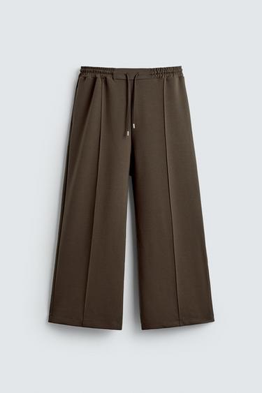 PANTALON INTERLOCK ÉTIQUETTE - Chocolat de Zara