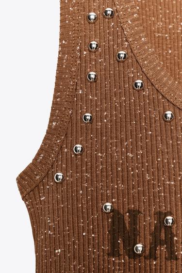 WASHED-EFFECT STUDDED TOP - Brown by Zara - Image 5