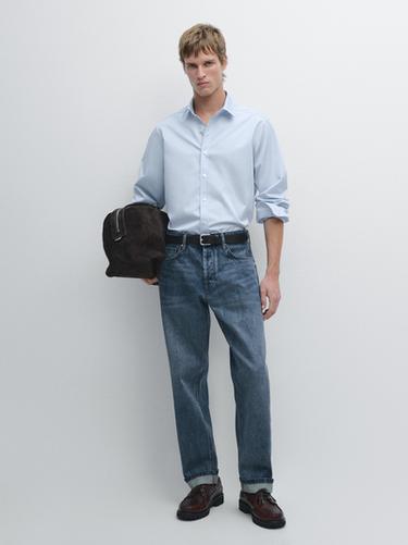 Zara Regular-fit 100% cotton shirt - Sky blue