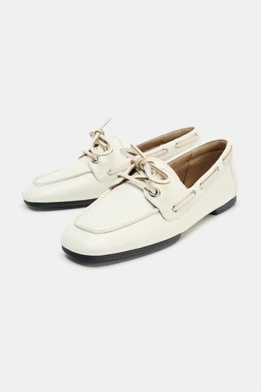 LEATHER DECK LOAFERS - Ecru White by Zara - Image 2