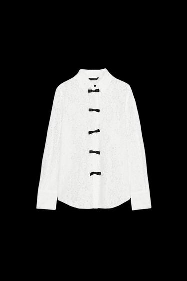 CAMISA ENCAJE LAZOS - Blanco de Zara - Imagen 0
