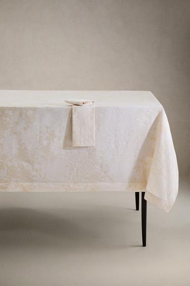 Zara COTTON JACQUARD TABLECLOTH - Beige - Image 0