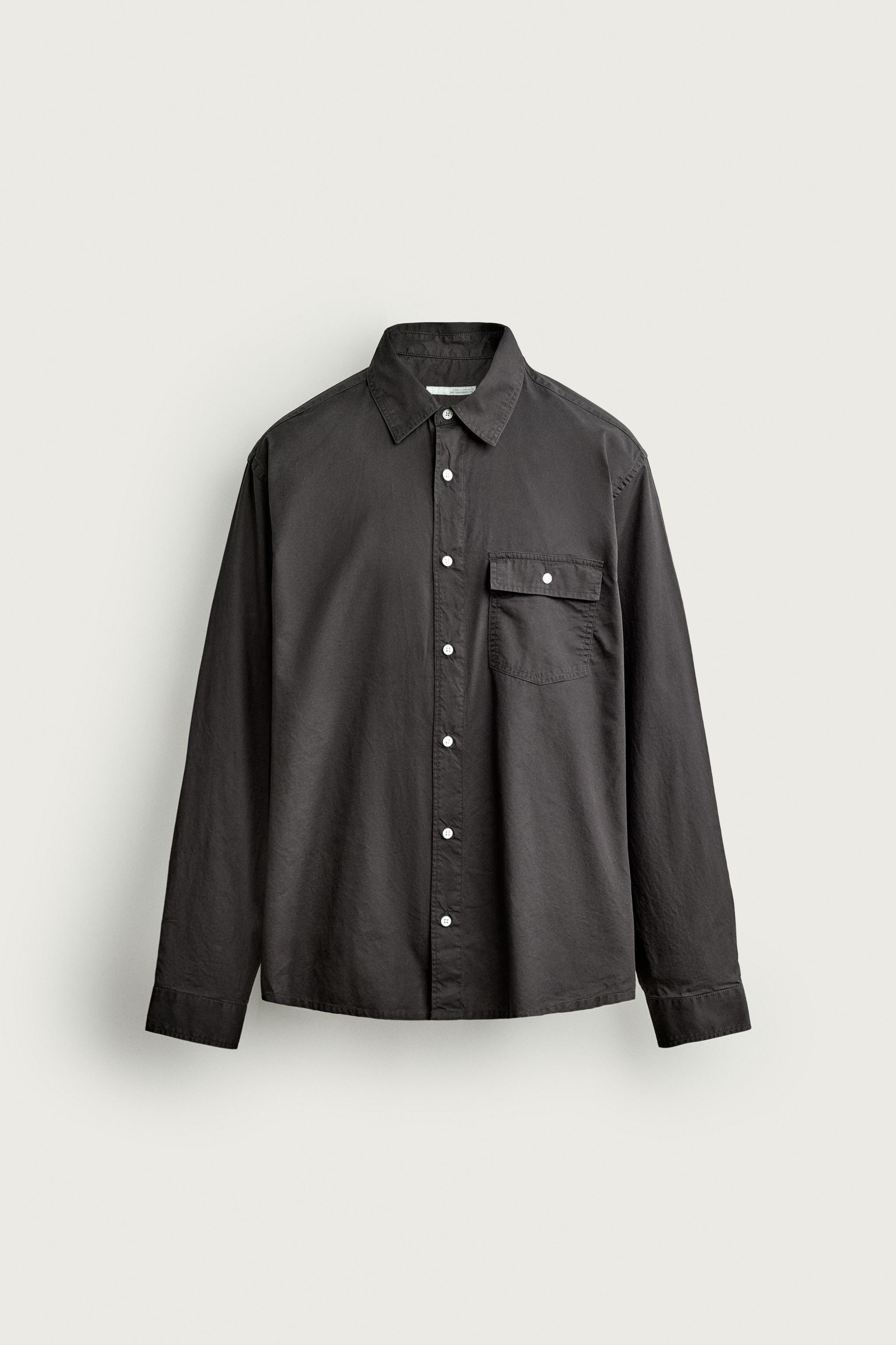 RELAXED FIT POCKET SHIRT — Dark brown