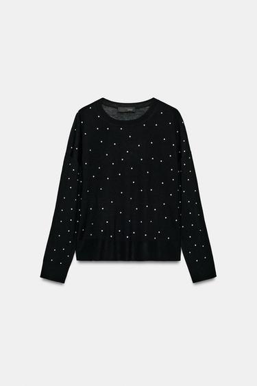 STUDDED KNIT JUMPER - Black by Zara - Image 0