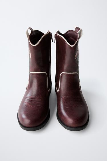 EMBROIDERED ANKLE BOOTS - Maroon by Zara - Image 3