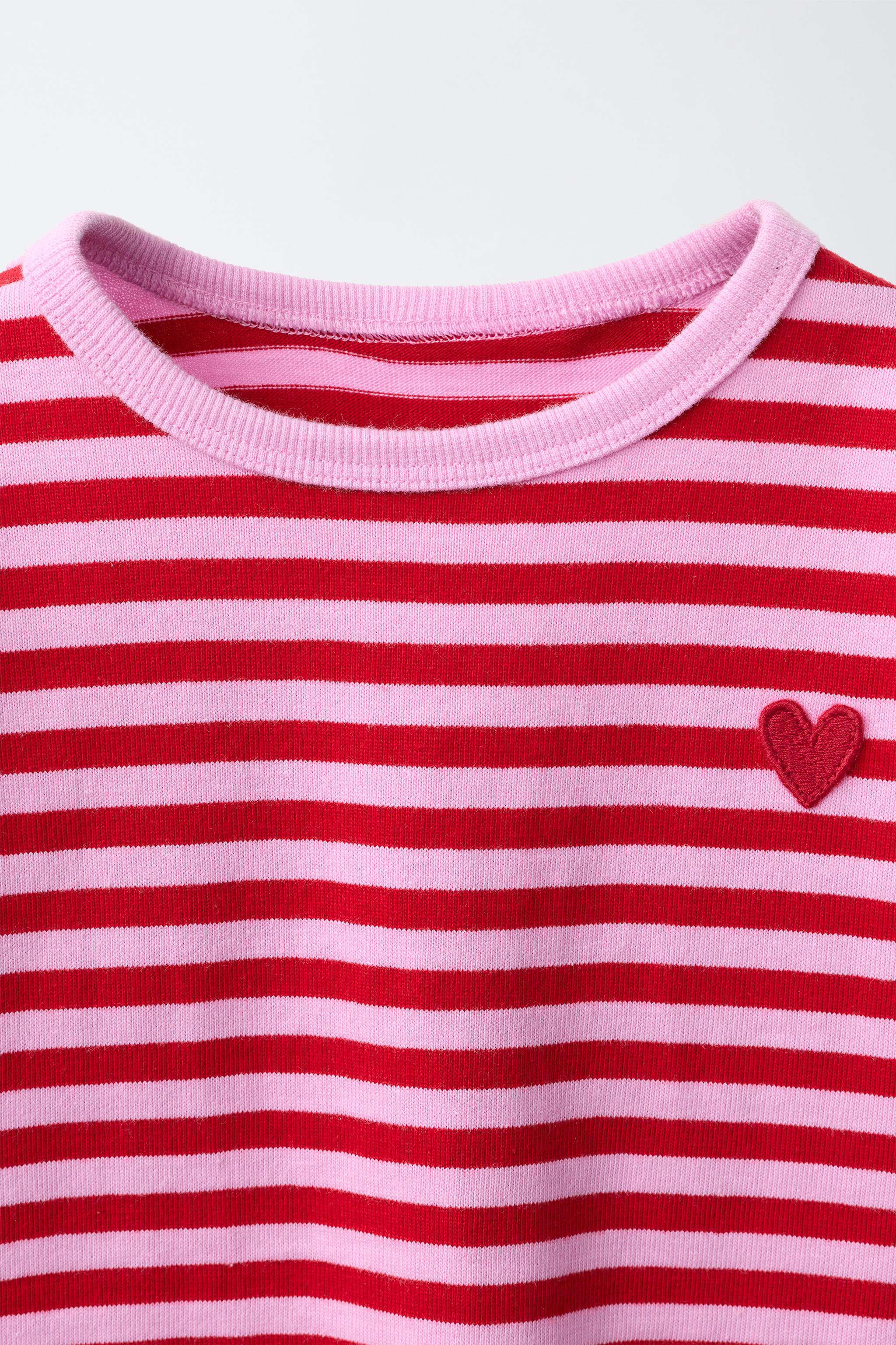 EMBROIDERED HEART STRIPED T-SHIRT
