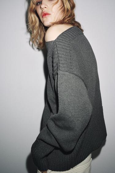 PULL EN MAILLE COL BATEAU - Gris de Zara - Image 4