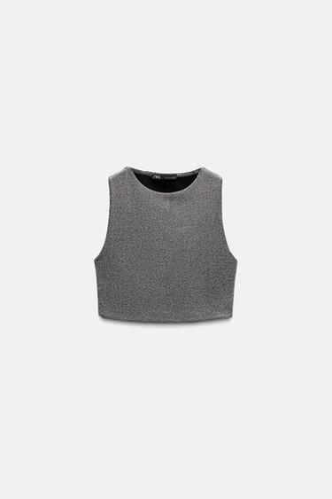 CAMISETA CROP BRILLOS - Plata de Zara