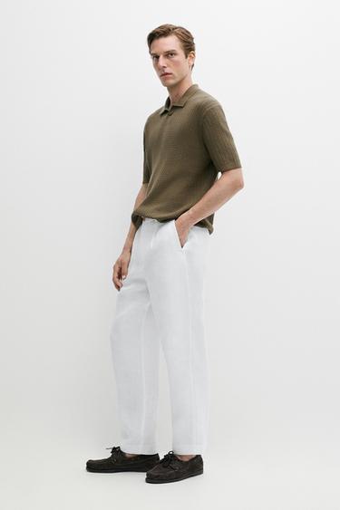 Zara 100% cotton cable-knit polo sweater - Pistachio green