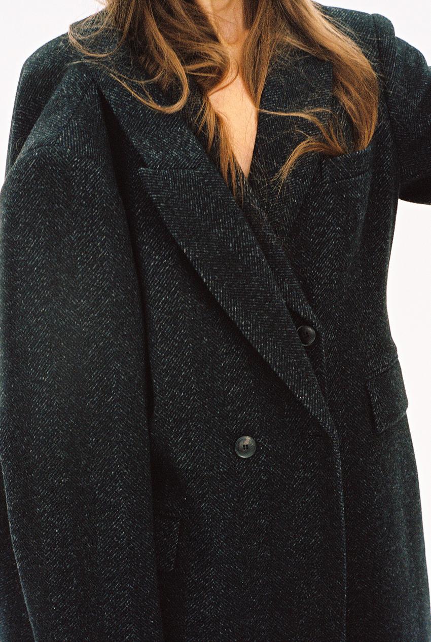 ZWコレクション ヘリンボーンロングコート - ネイビーブルー | ZARA 