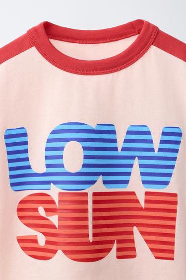 T-SHIRT WITH CONTRAST PIPING AND SLOGAN - Pink / White by Zara - Image 2