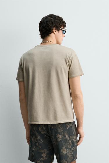 VINTAGE-EFFECT SLOGAN PRINT T-SHIRT - Beige by Zara - Image 2