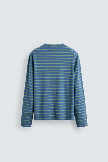 T-SHIRT EN JACQUARD À RAYURES - Bleu de Zara - Image 6