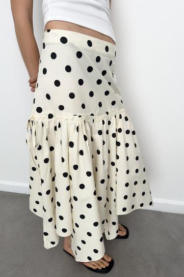 ASYMMETRIC POLKA DOT MIDI SKIRT - Ecru / Black by Zara - Image 1