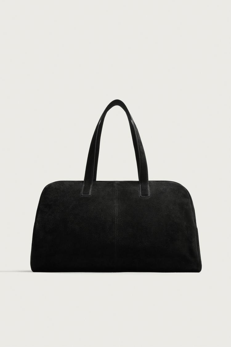 M LEATHER DUFFLE BAG — Black