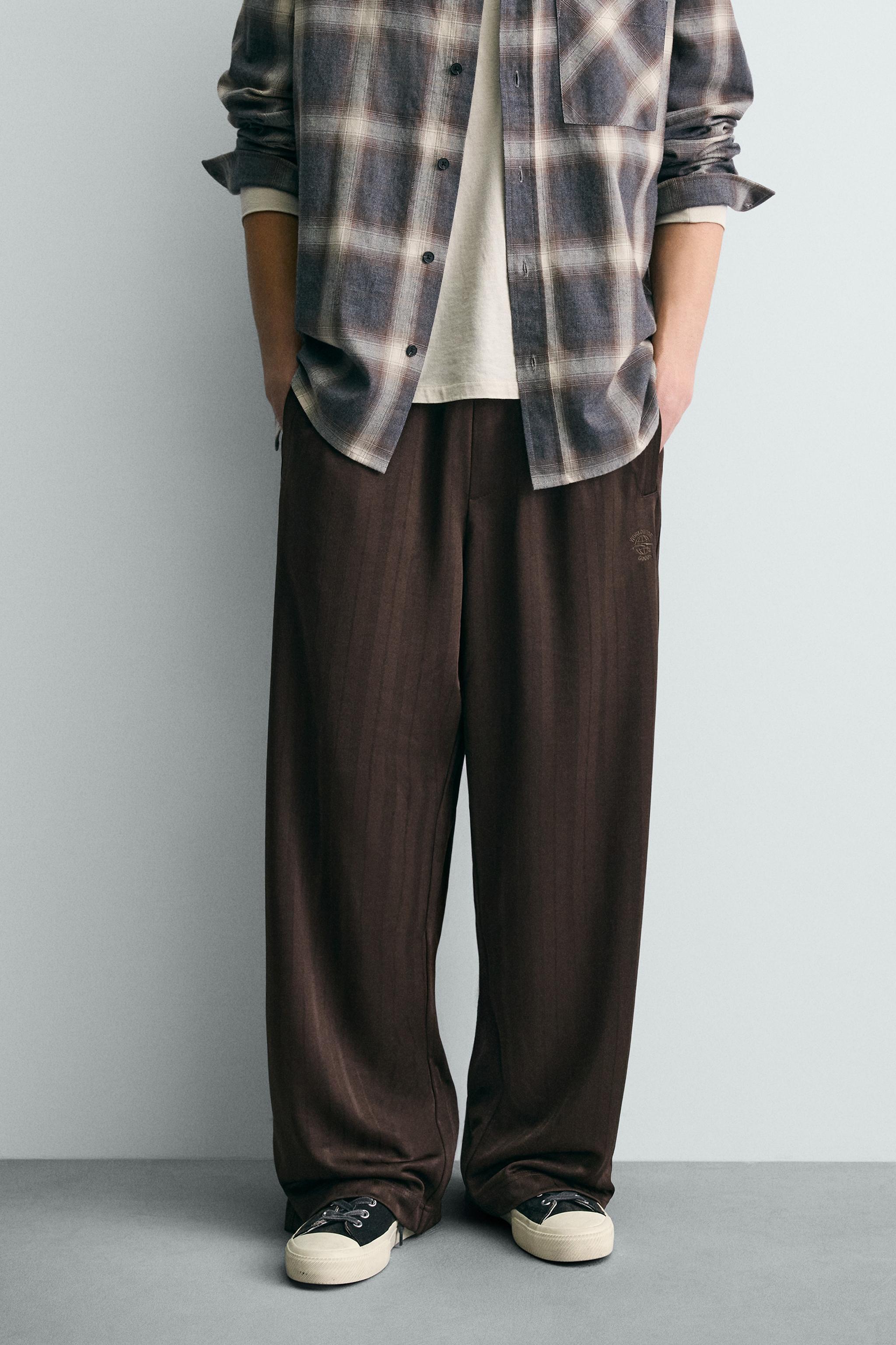 STRIPED JACQUARD JOGGING PANTS — Brown