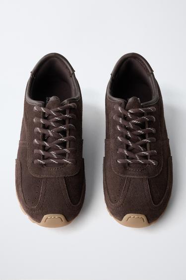 LEATHER TRAINERS - Brown by Zara - Image 4