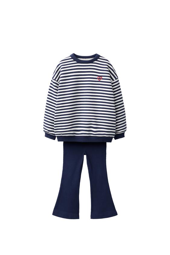 Zara STRIPED SWEATSHIRT AND FLARE LEGGING SET - Blue - Image 0