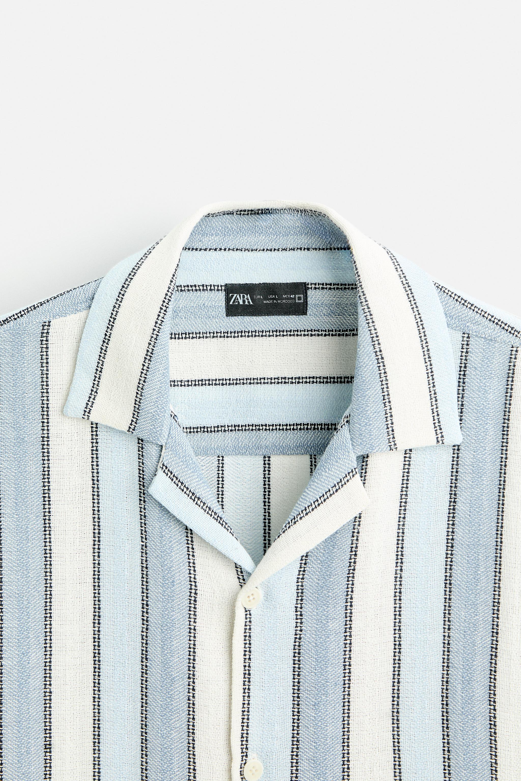 STRIPED TEXTURED SHIRT - White / Sky blue | ZARA Australia