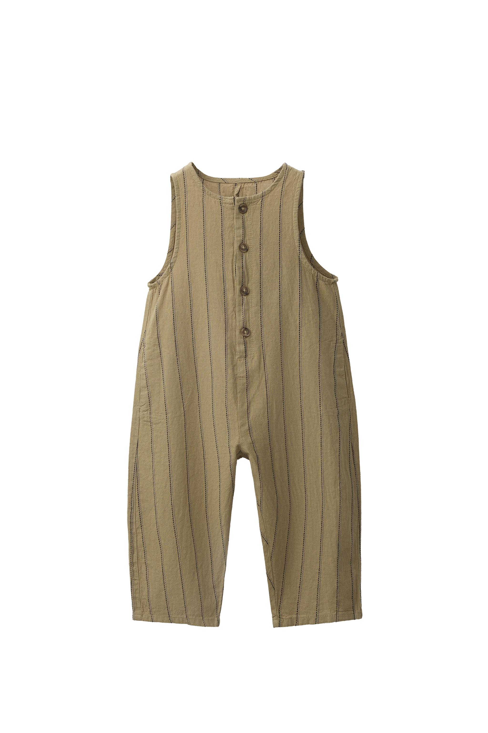COTTON LINEN BLEND STRIPED OVERALLS - Khaki | ZARA United States