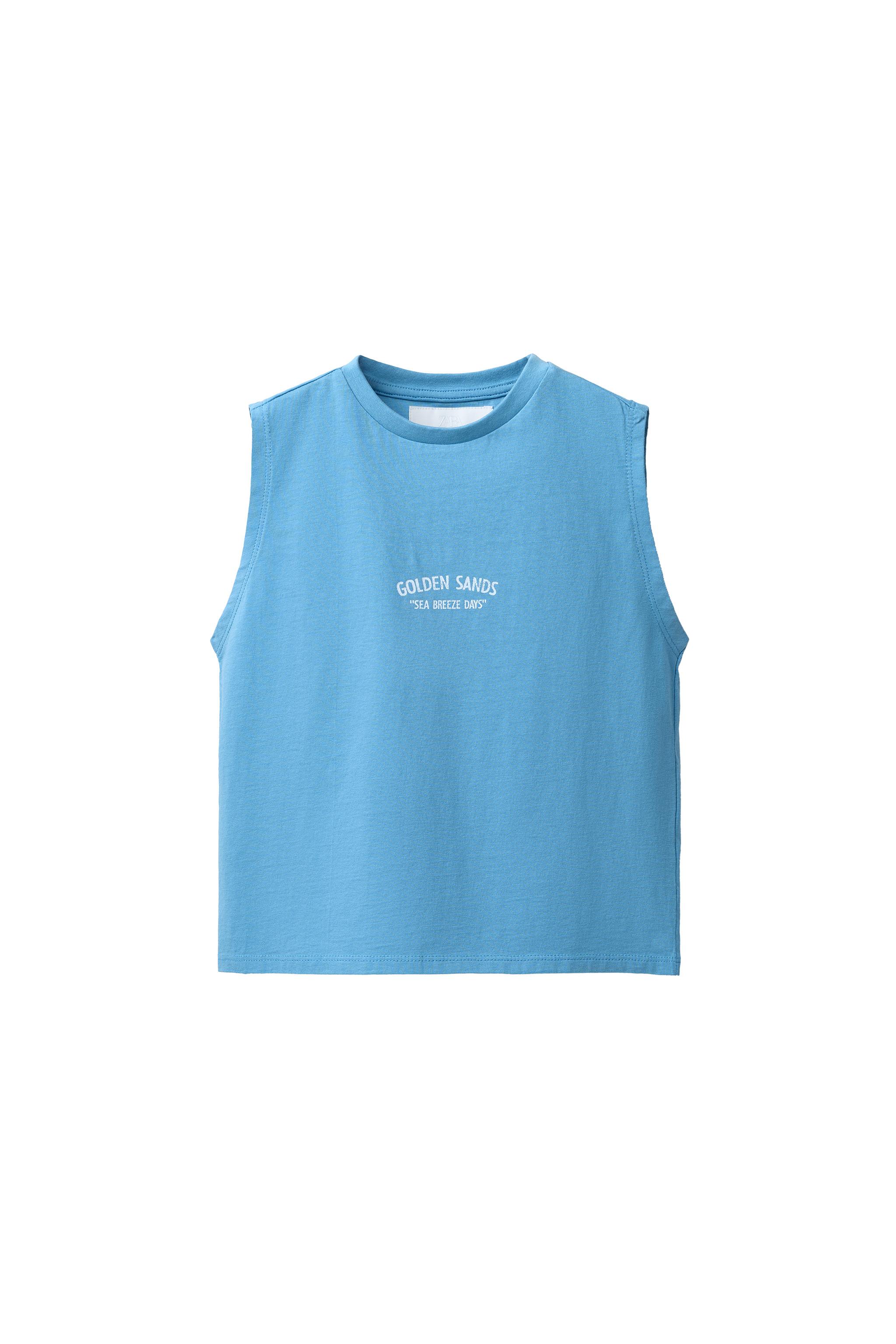 TEXT SLEEVELESS T-SHIRT - Blue | ZARA United States