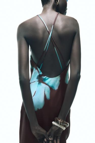 Zara OPEN BACK SATIN EFFECT MIDI DRESS - Multicolored