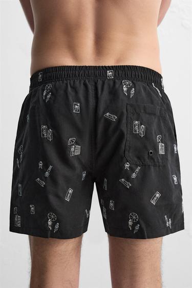 REGULAR SWIMMING TRUNKS WITH EMBROIDERY - Black by Zara - Image 5