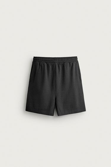 Zara COMFORT SEERSUCKER REGULAR FIT SHORTS - Anthracite grey