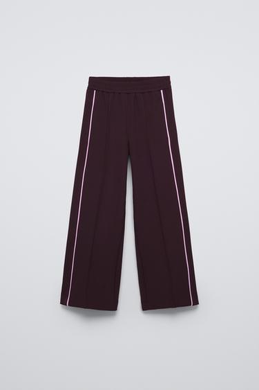 CONTRAST WIDE-LEG TROUSERS - Burgundy by Zara - Image 0